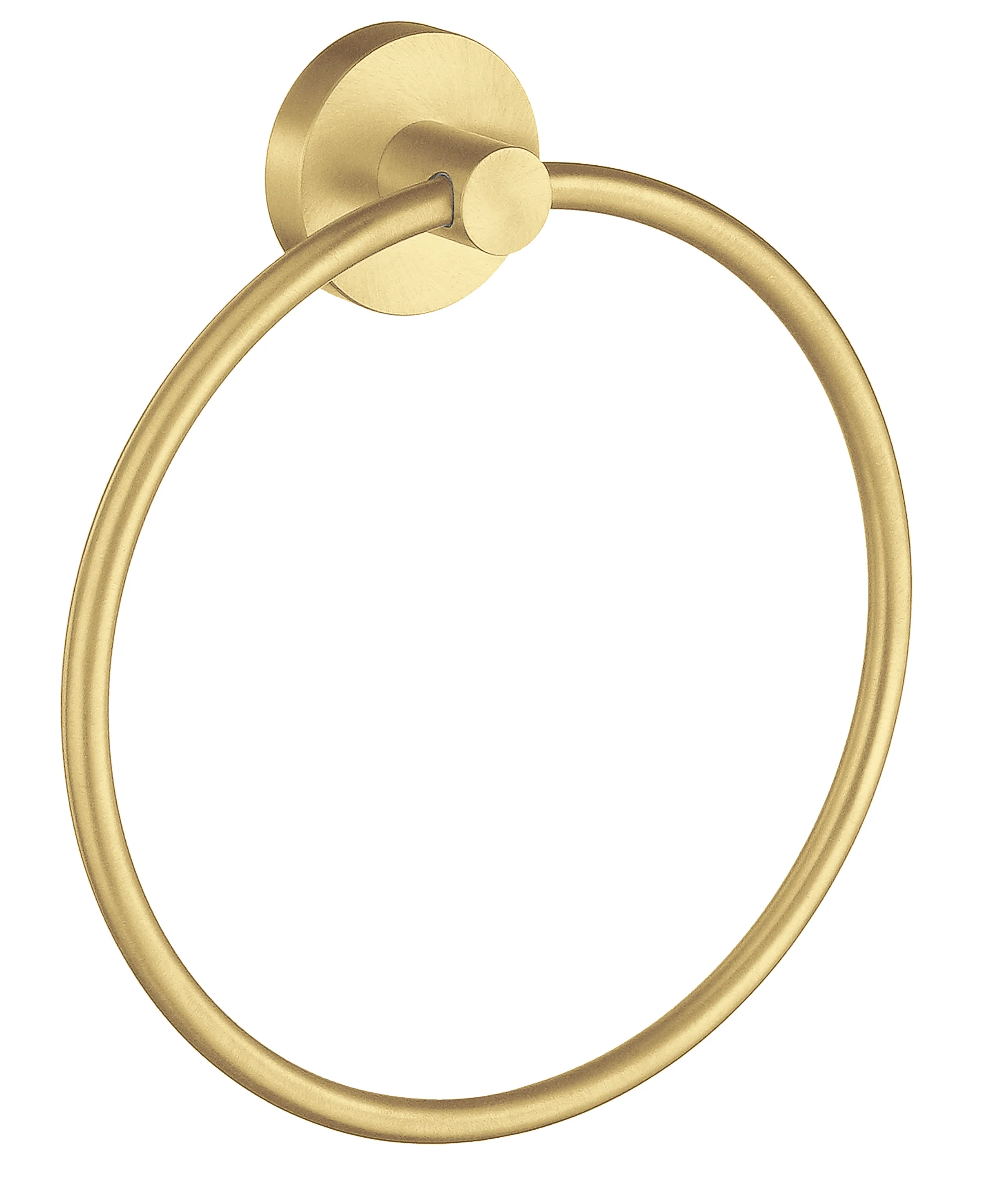Handduksring i mattborstad mässing med rund väggmontering och cirkulär design.