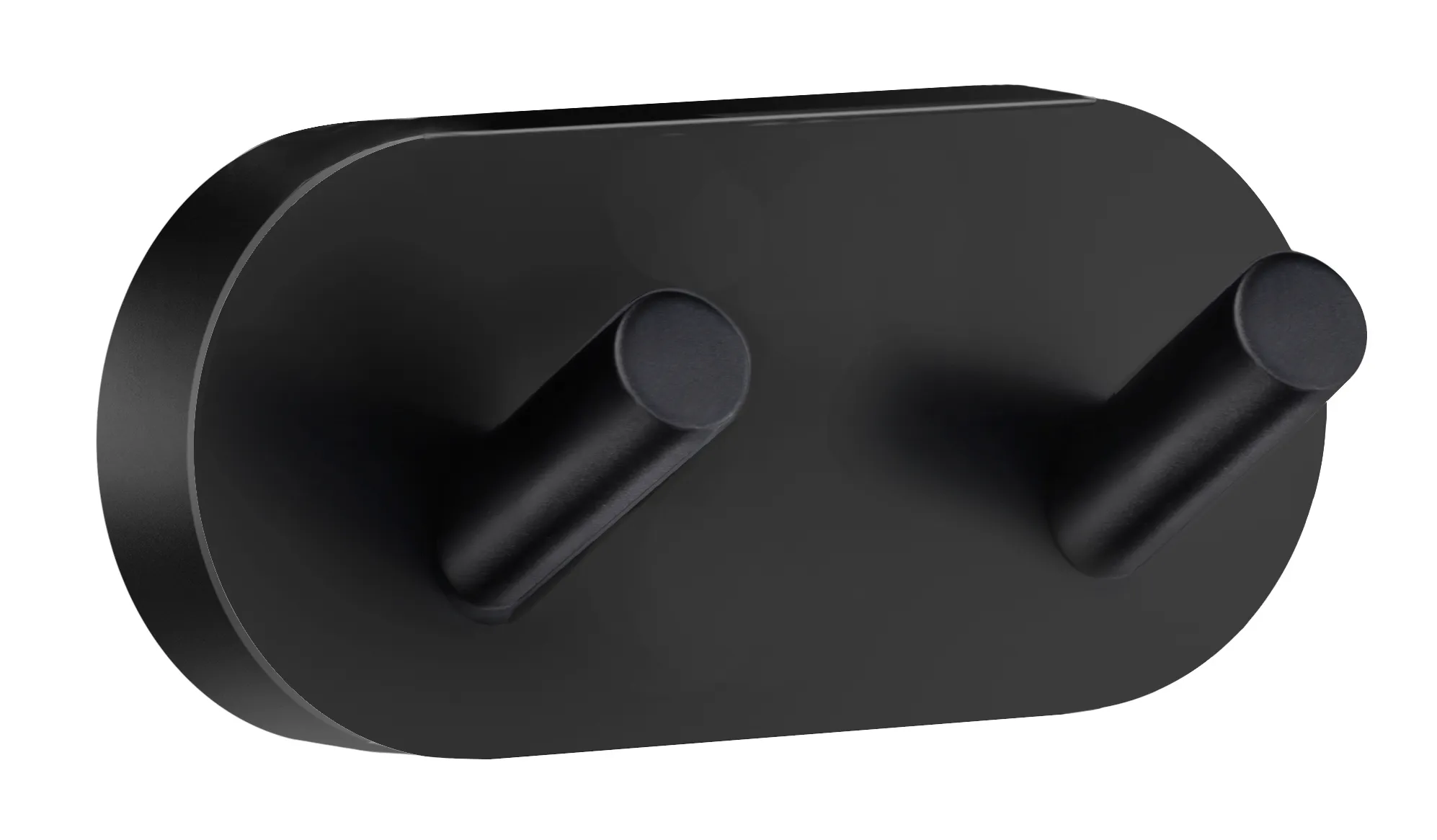 Svart, oval dubbelkrok med två cylindriska utstickare på framsidan.