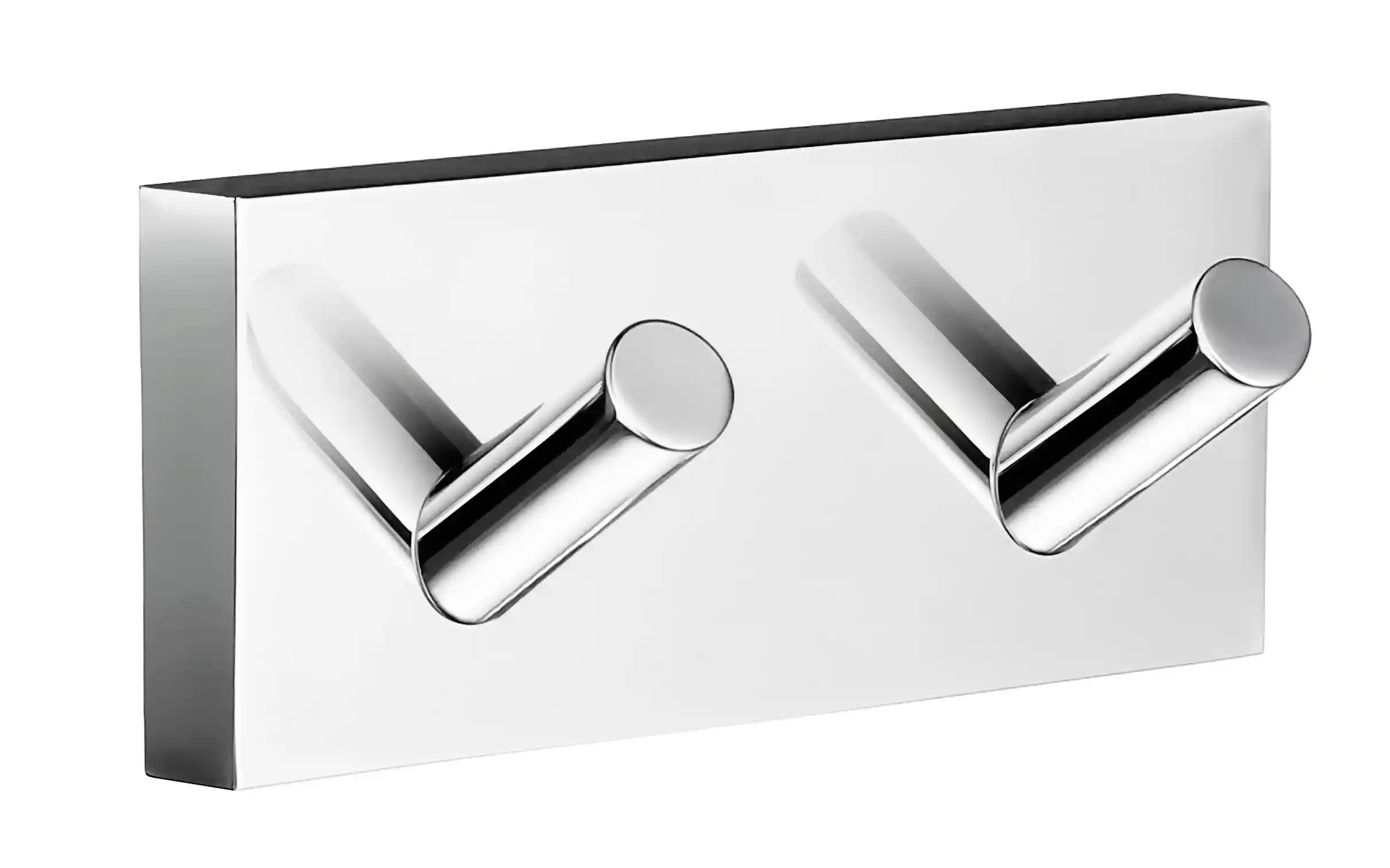Dubbelskiktad krok i förkromad mässing med två cylindriska knoppar på en rektangulär bas.